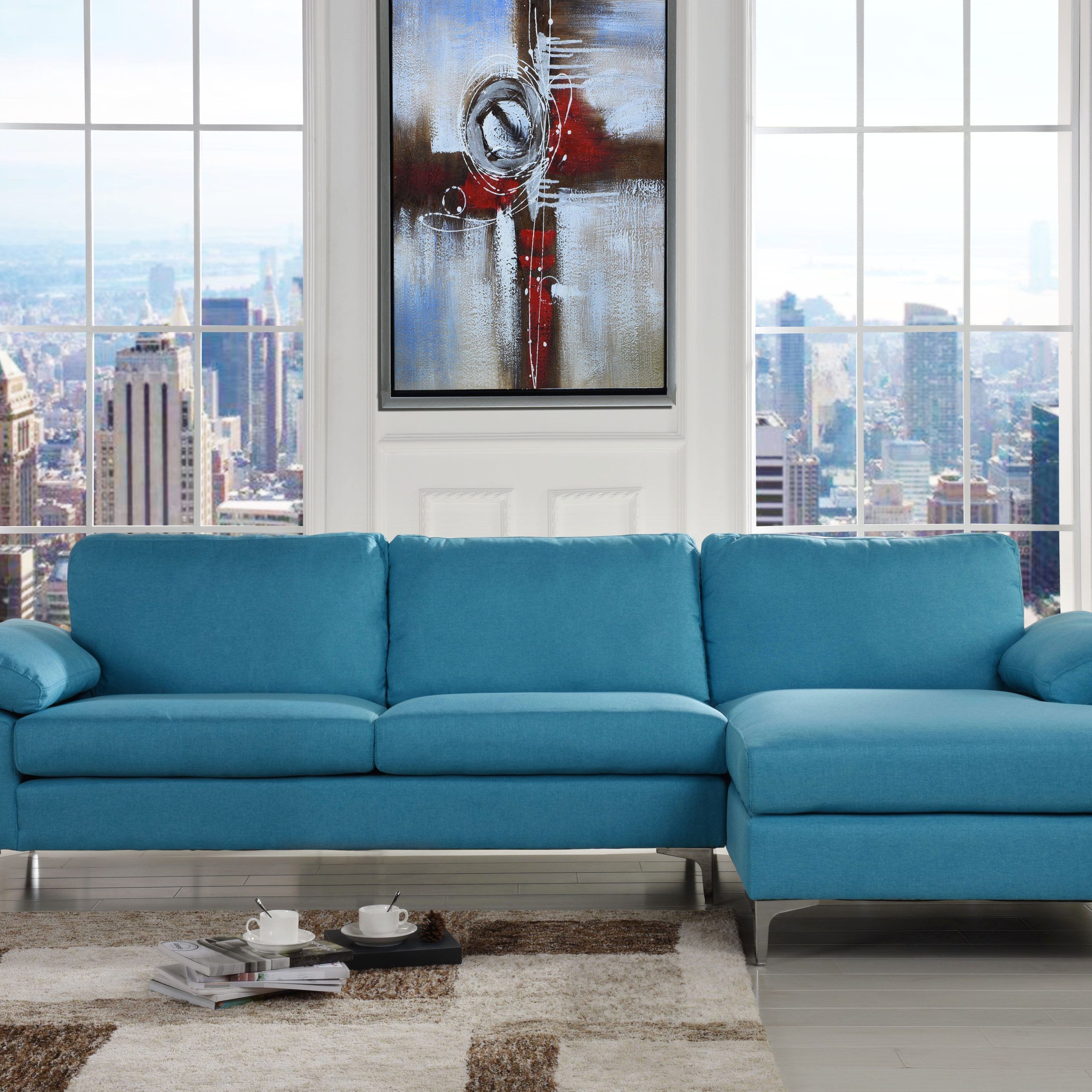 Modern Large Linen Fabric Sectional Sofa, L Shape Couch With Extra Wide Within Modern Blue Linen Sofas (Gallery 1 of 20)