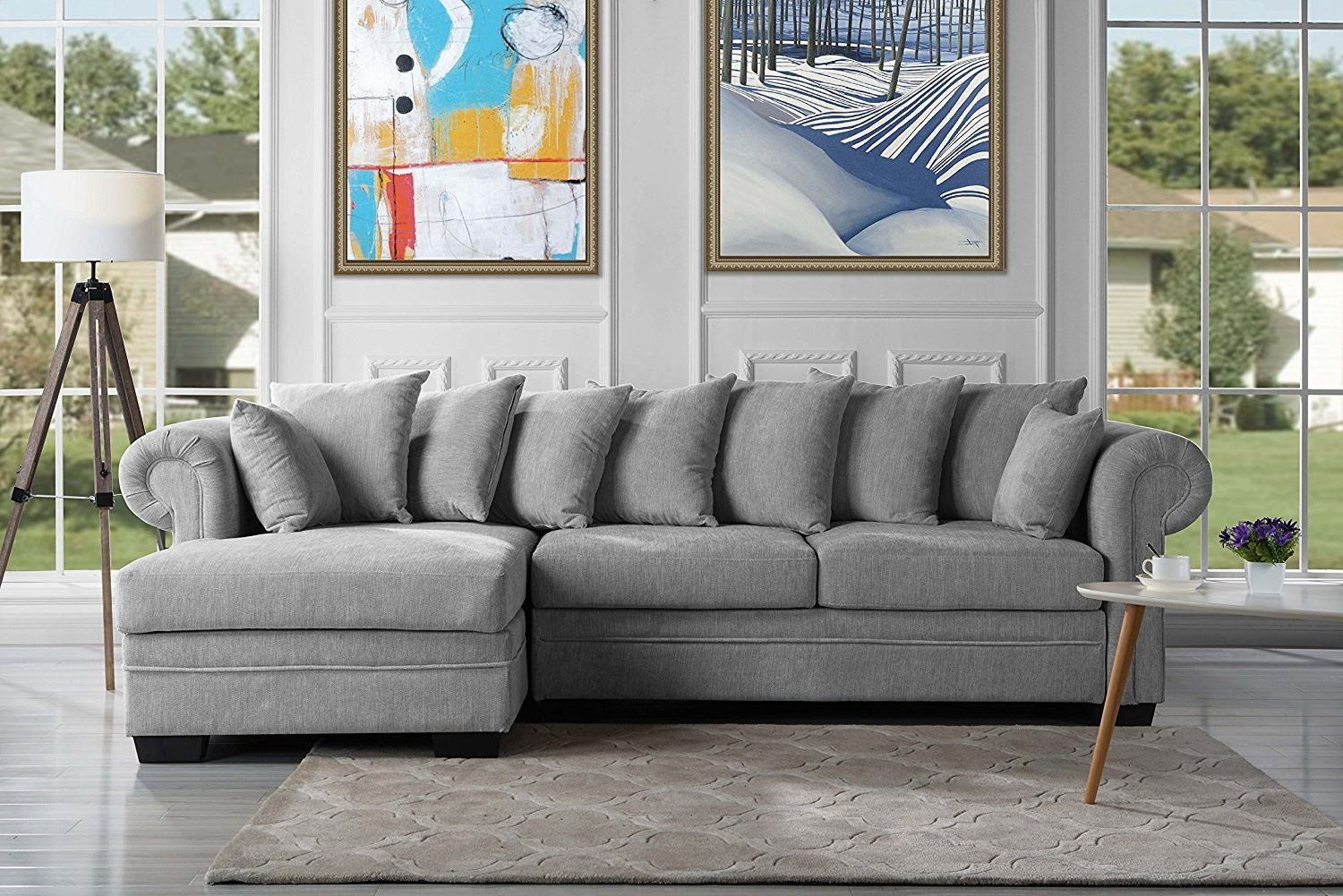 Modern Large Sectional Sofa, L Shape Couch W/ Extra Wide Chaise, Light Pertaining To Sofas In Light Gray (View 16 of 20)