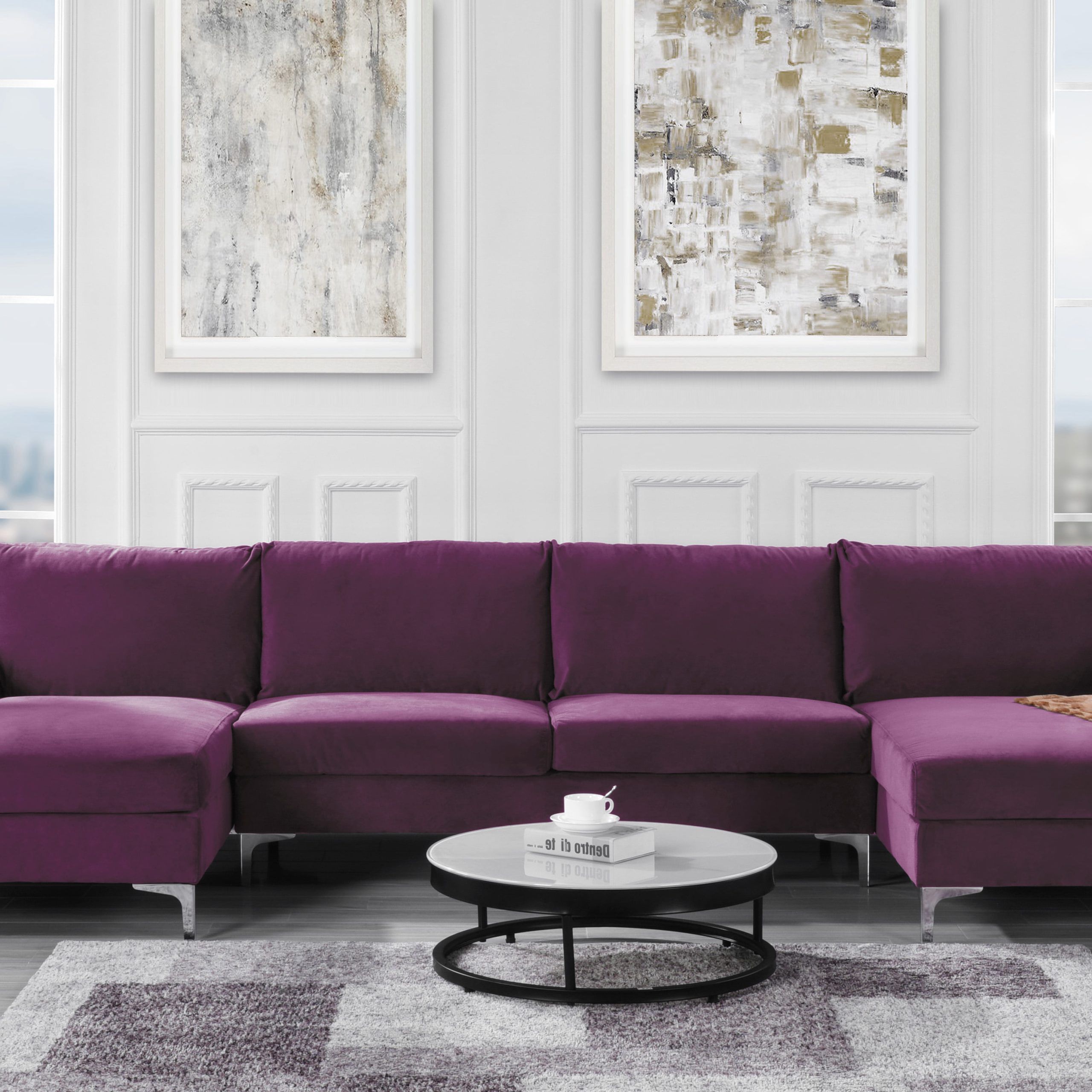 Modern Large Velvet Fabric U Shape Sectional Sofa, Double Extra Wide Pertaining To Modern Velvet Sofa Recliners With Storage (Gallery 10 of 20)