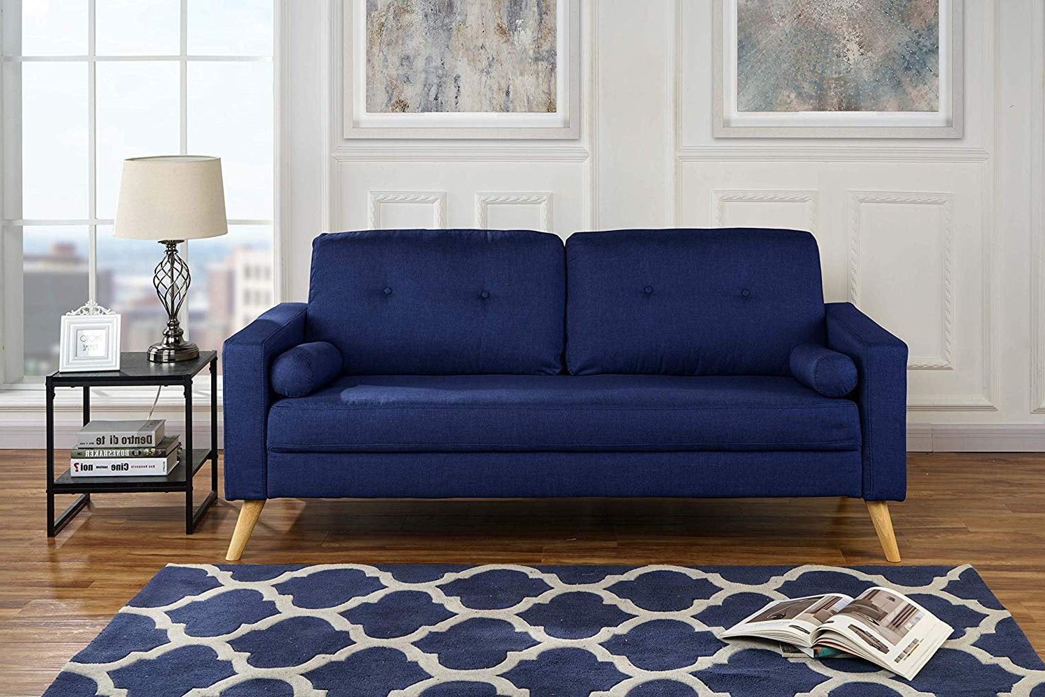 Modern Living Room Fabric Sofa, Couch With Tufted Buttons (dark Blue Regarding Sofas In Blue (View 6 of 20)