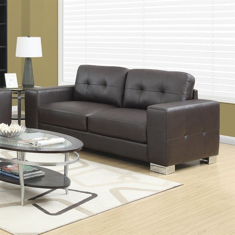 Monarch Specialties Modern Dark Brown Faux Leather Sofa At Lowes For Faux Leather Sofas In Dark Brown (Gallery 1 of 20)