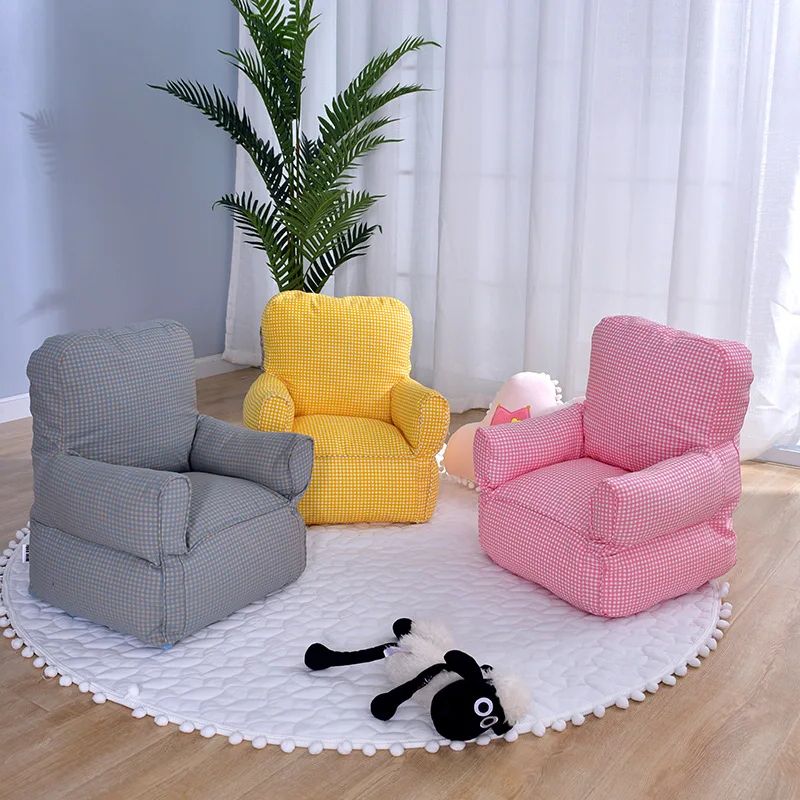 Nordic Baby Kids Sofa For Children's Bedroom Decoration Yellow Lattice Throughout Children&#039;s Sofa Beds (View 14 of 20)