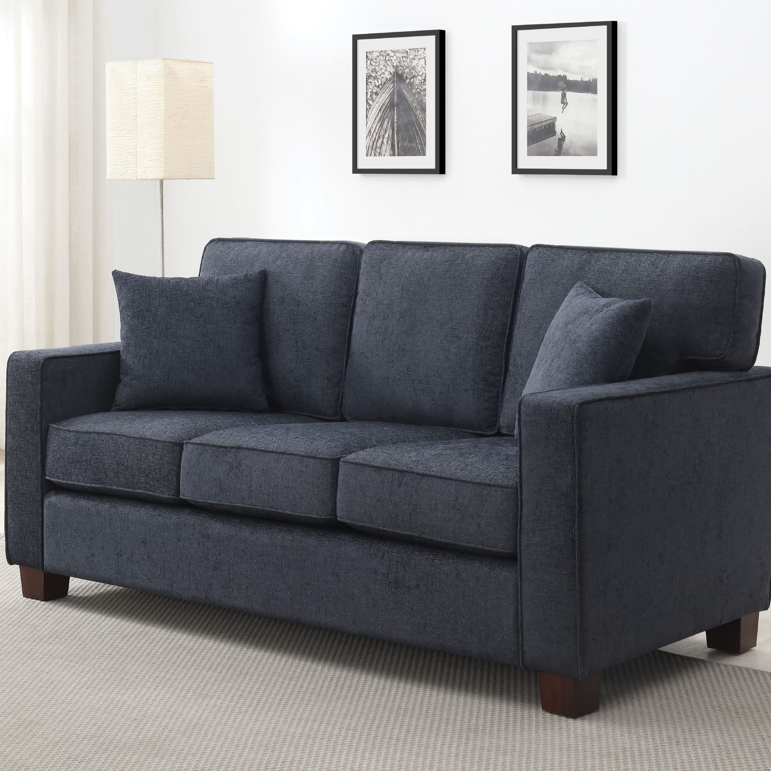 Osp Home Furnishings Russell 3 Seater Sofa In Navy Fabric 3/ctn With Navy Sleeper Sofa Couches (View 11 of 20)