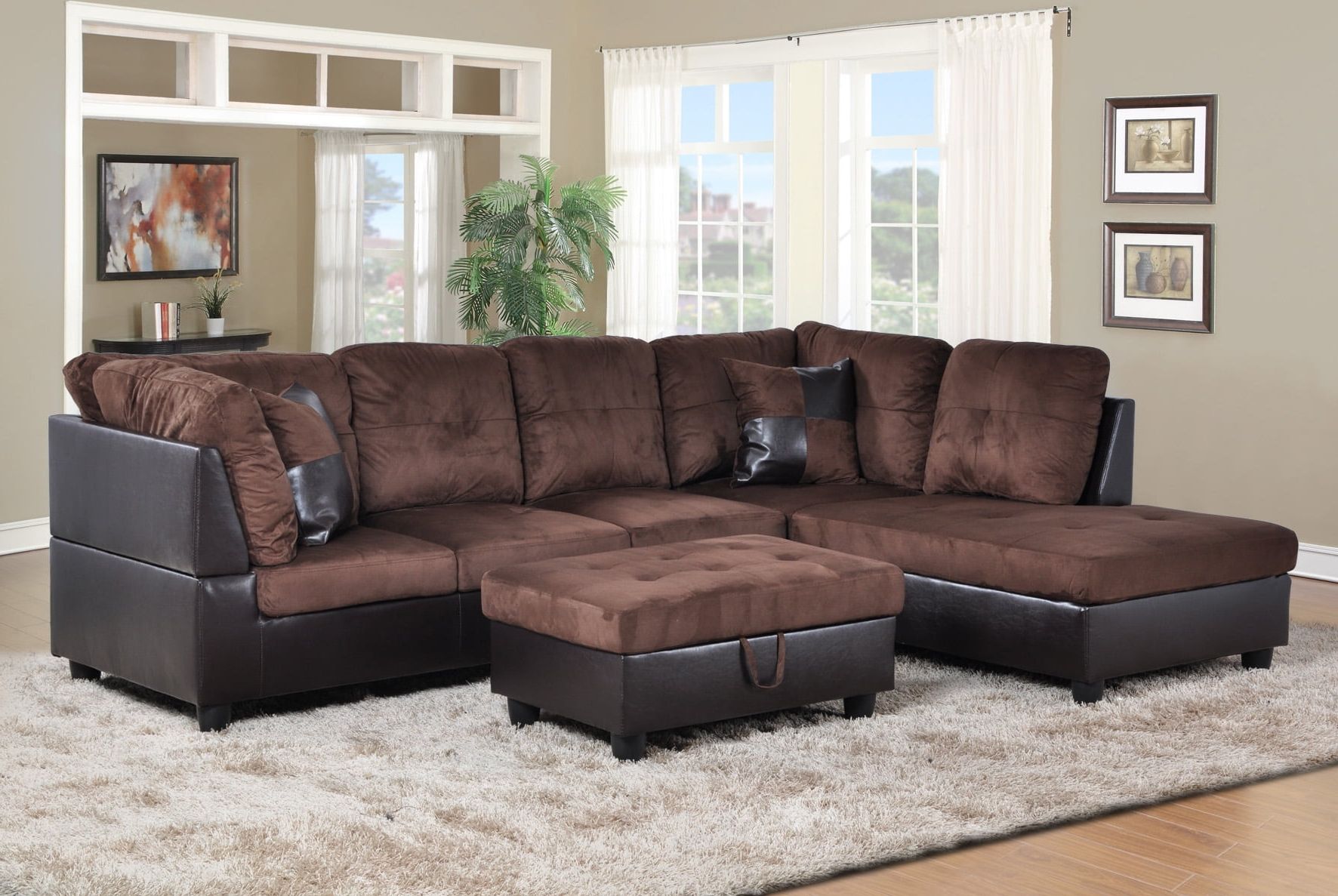 Ponliving Furniture Hermann Left Chaise Sectional Sofa With Storage For Faux Leather Sofas In Chocolate Brown (View 13 of 20)