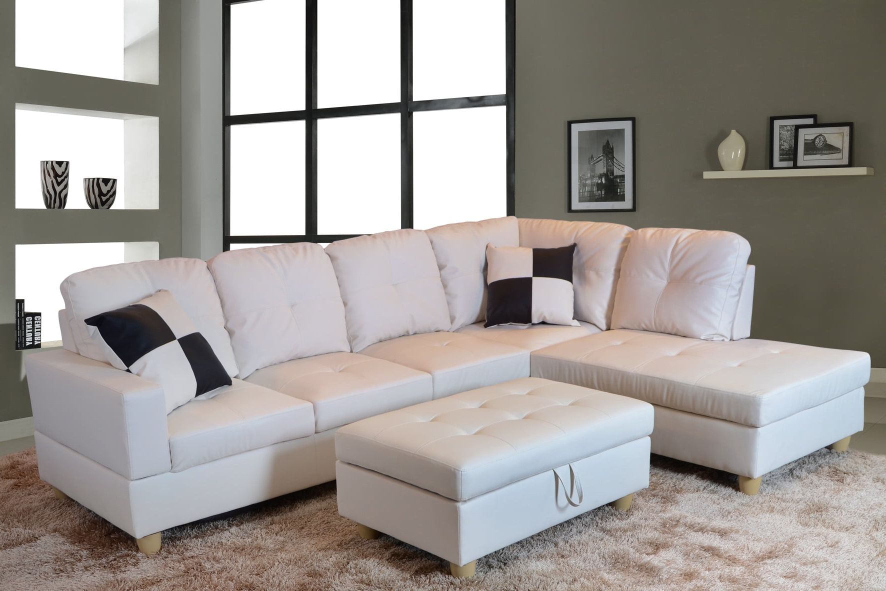 Ponliving Furniture L Shape Traditional Sectional Sofa Set With Ottoman Throughout Faux Leather Sectional Sofa Sets (View 11 of 20)