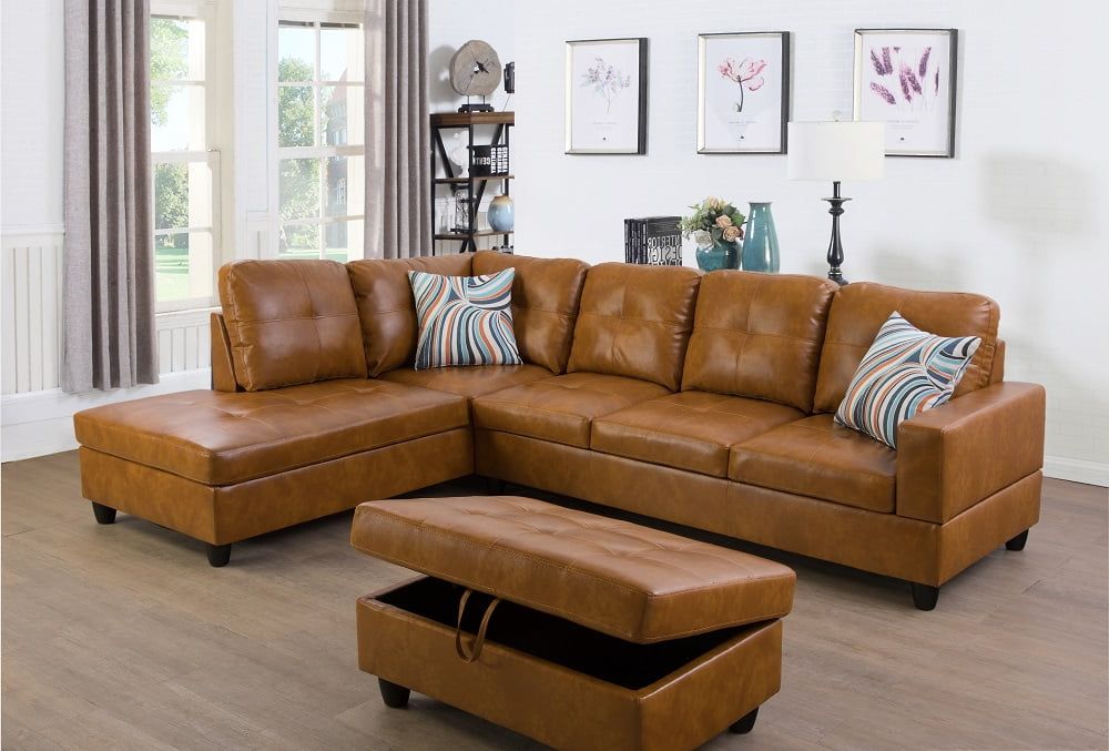 Ponliving Furniture Left Facing 3pc Sectional Sofa Set,faux Leather Within Faux Leather Sectional Sofa Sets (View 12 of 20)