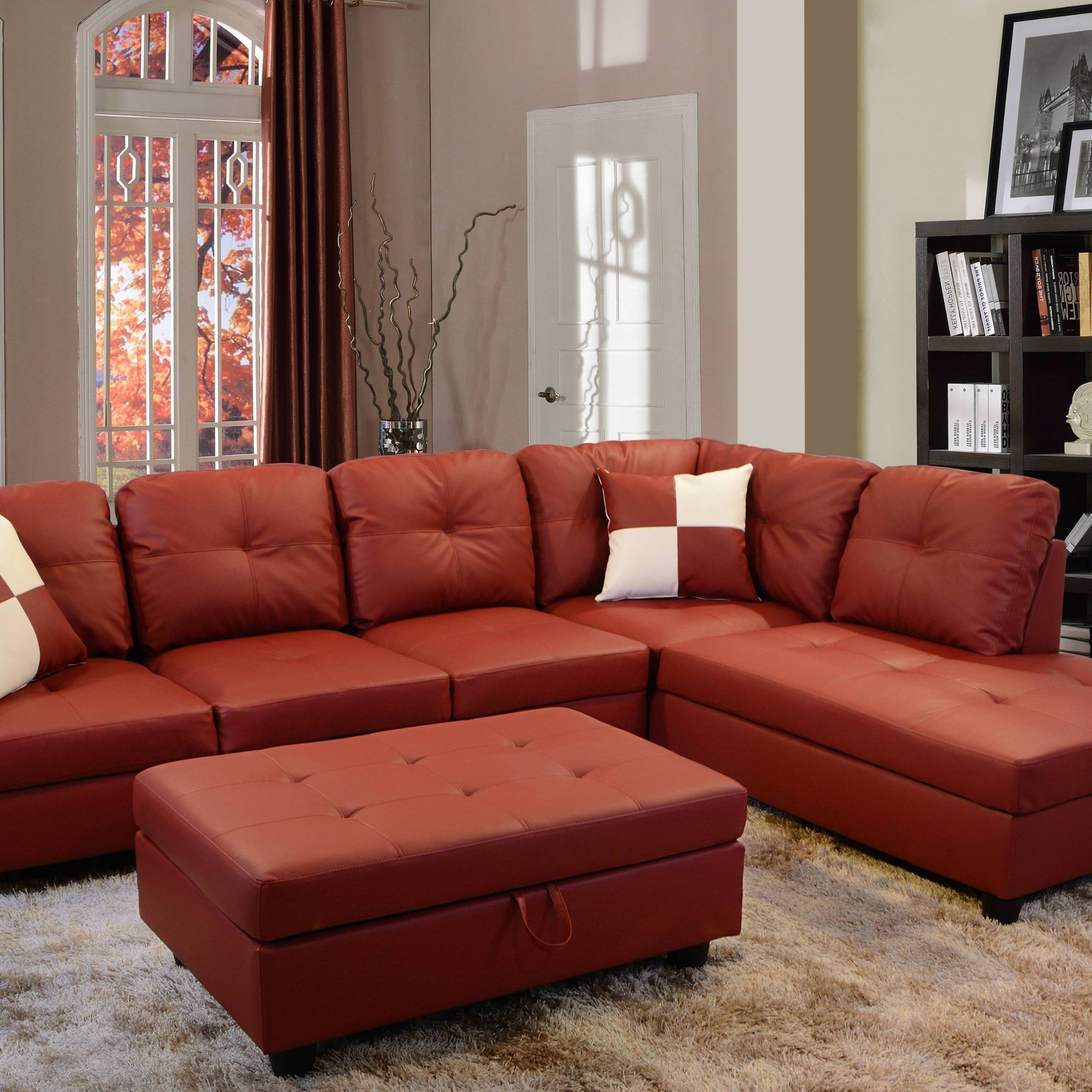 Raphael Faux Leather Left Facing Sectional Sofa With Ottoman, Multiple Regarding Sofas With Ottomans (Gallery 17 of 20)