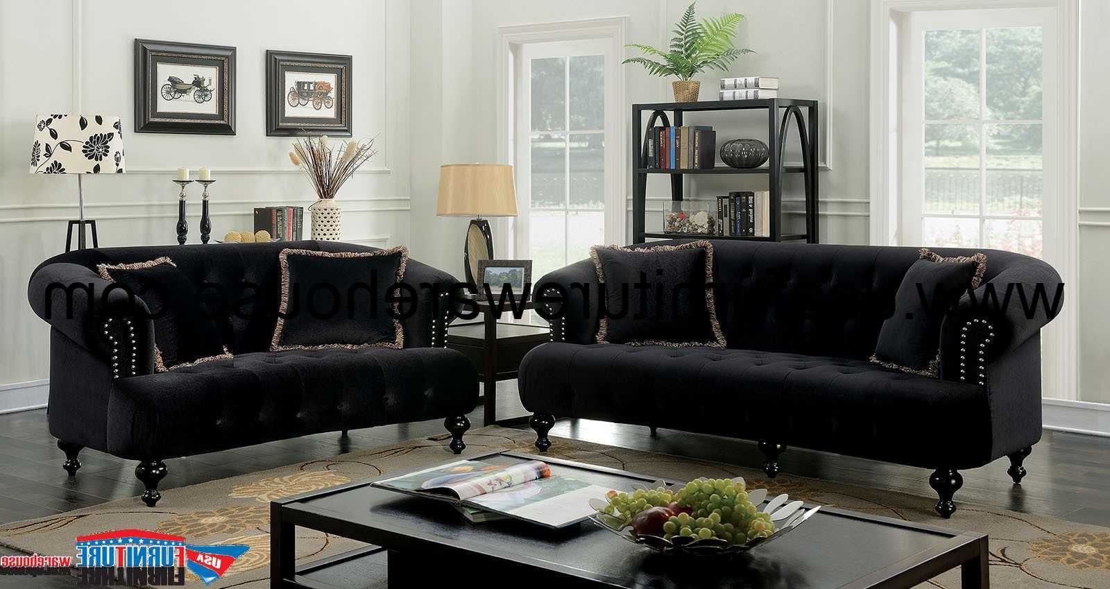 Rayne Black Fabric Sofa Set – Usa Furniture Warehouse Pertaining To Traditional Black Fabric Sofas (View 9 of 20)