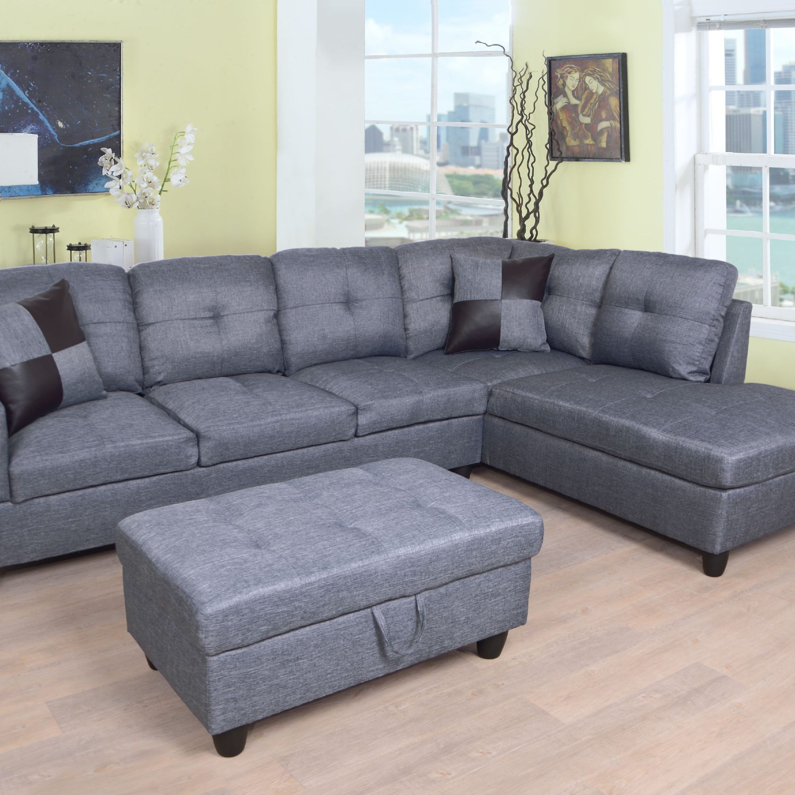 Sam Left Facing Sectional Sofa With Ottoman, Grey – Walmart With Sofas With Ottomans (View 6 of 20)