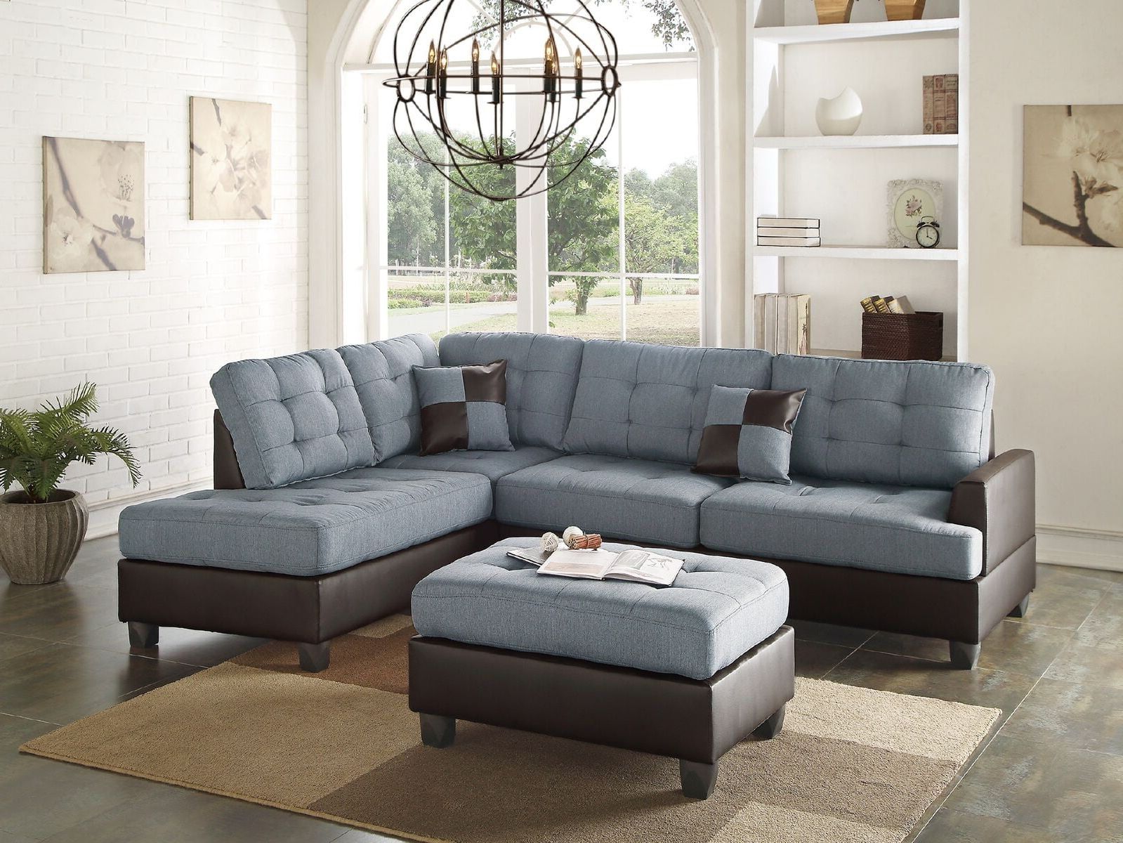 Sectional Sofa Set Contemporary Grey Linen Like Fabric Sofa Chaise Inside Sofas With Ottomans (Gallery 19 of 20)