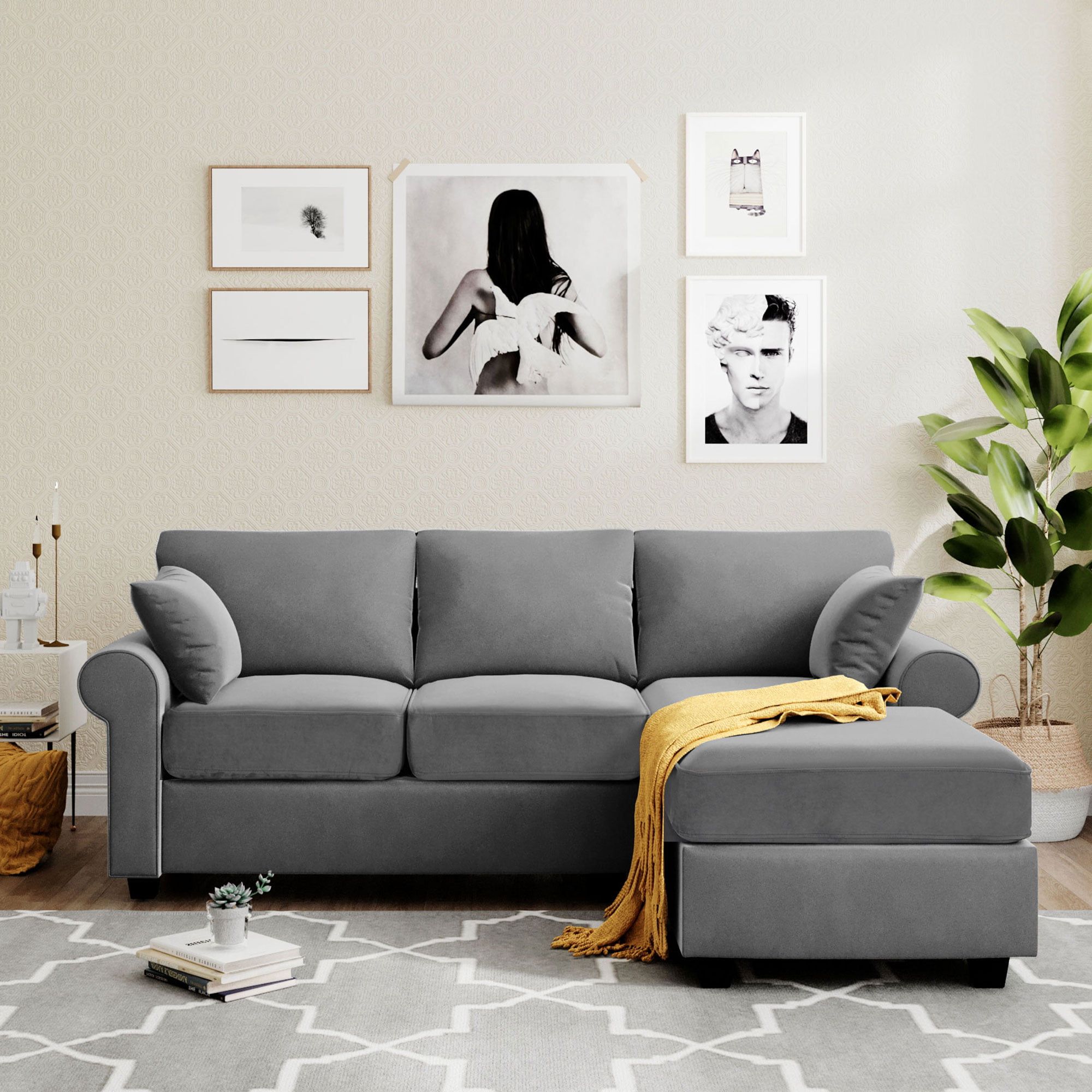 Sectional Sofa With Lounger Chaise, 3 Seater Fabric Couch L Shaped Sofa Pertaining To Sofas For Compact Living (View 13 of 20)