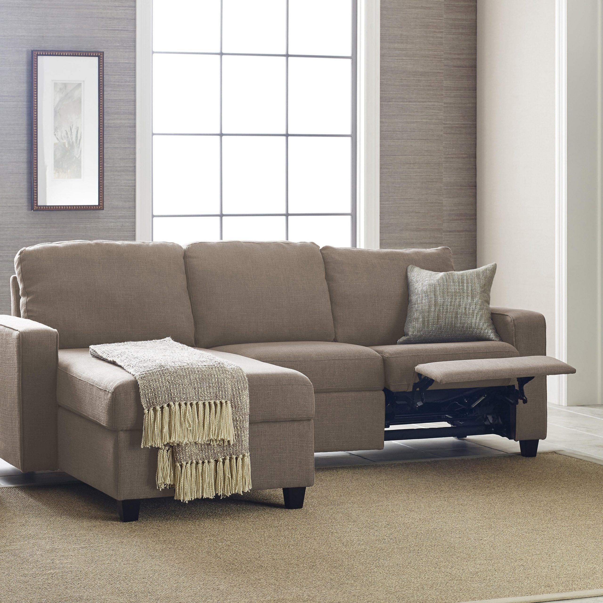 Serta Palisades Reclining Sectional With Right Storage Chaise – Beige Intended For Small L Shaped Sectional Sofas In Beige (View 17 of 20)