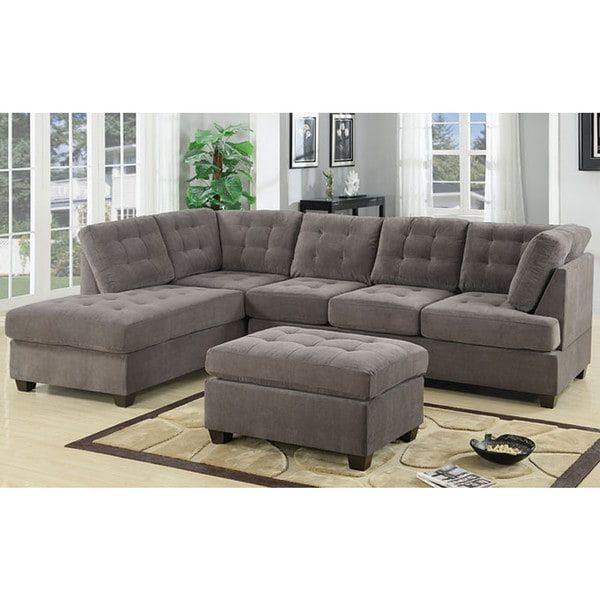 Shop 3 Piece Modern Large Tufted Grey Microfiber Sectional Sofa With Pertaining To Microfiber Sectional Corner Sofas (View 17 of 20)