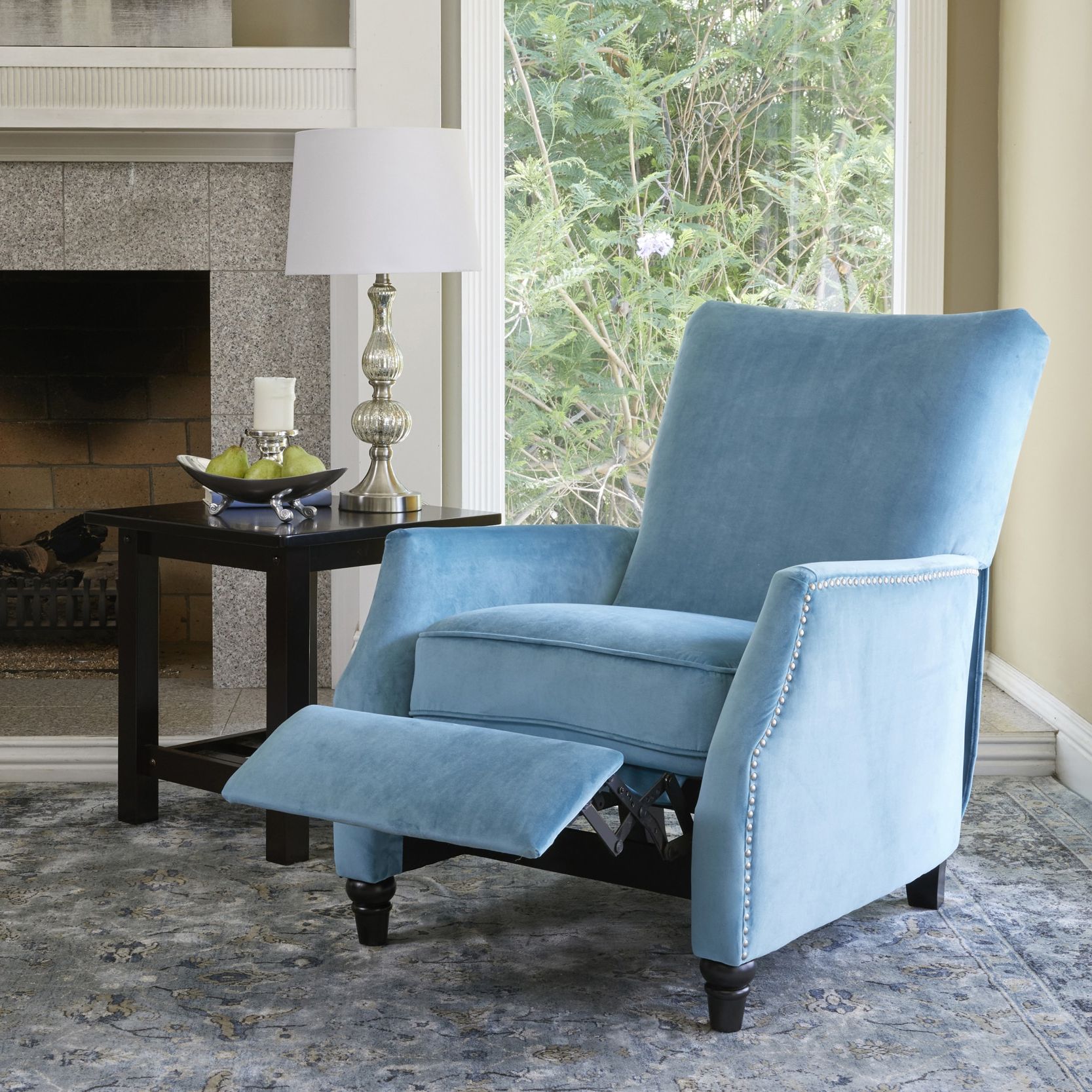 Shop Prolounger Turquoise Velvet Push Back Recliner Chair – Free Pertaining To Modern Velvet Upholstered Recliner Chairs (View 16 of 20)