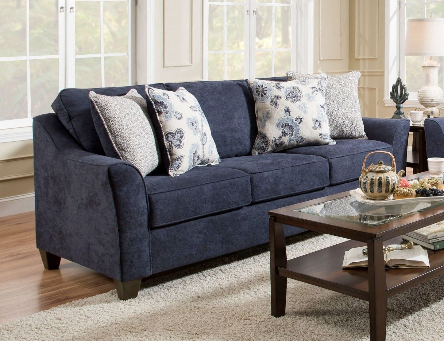 Simmons Upholstery Prelude Navy Sofa With Soft Flare & Welted Arms Throughout Navy Sleeper Sofa Couches (View 15 of 20)