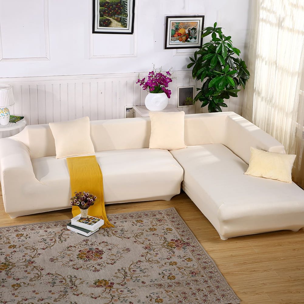 Sofa Covers For L Shape, 2pcs Polyester Fabric Stretch Slipcovers Inside Beige L Shaped Sectional Sofas (View 14 of 20)