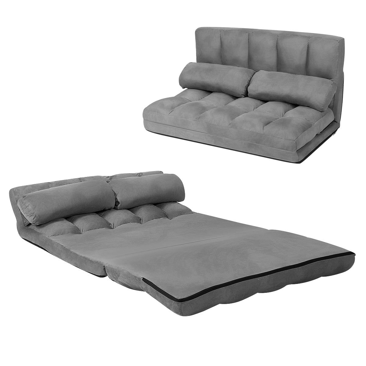 Topbuy Adjustable Floor Sofa Foldable Lazy Sofa Bed With 2 Pillows Grey Pertaining To 2 In 1 Foldable Sofas (View 18 of 20)