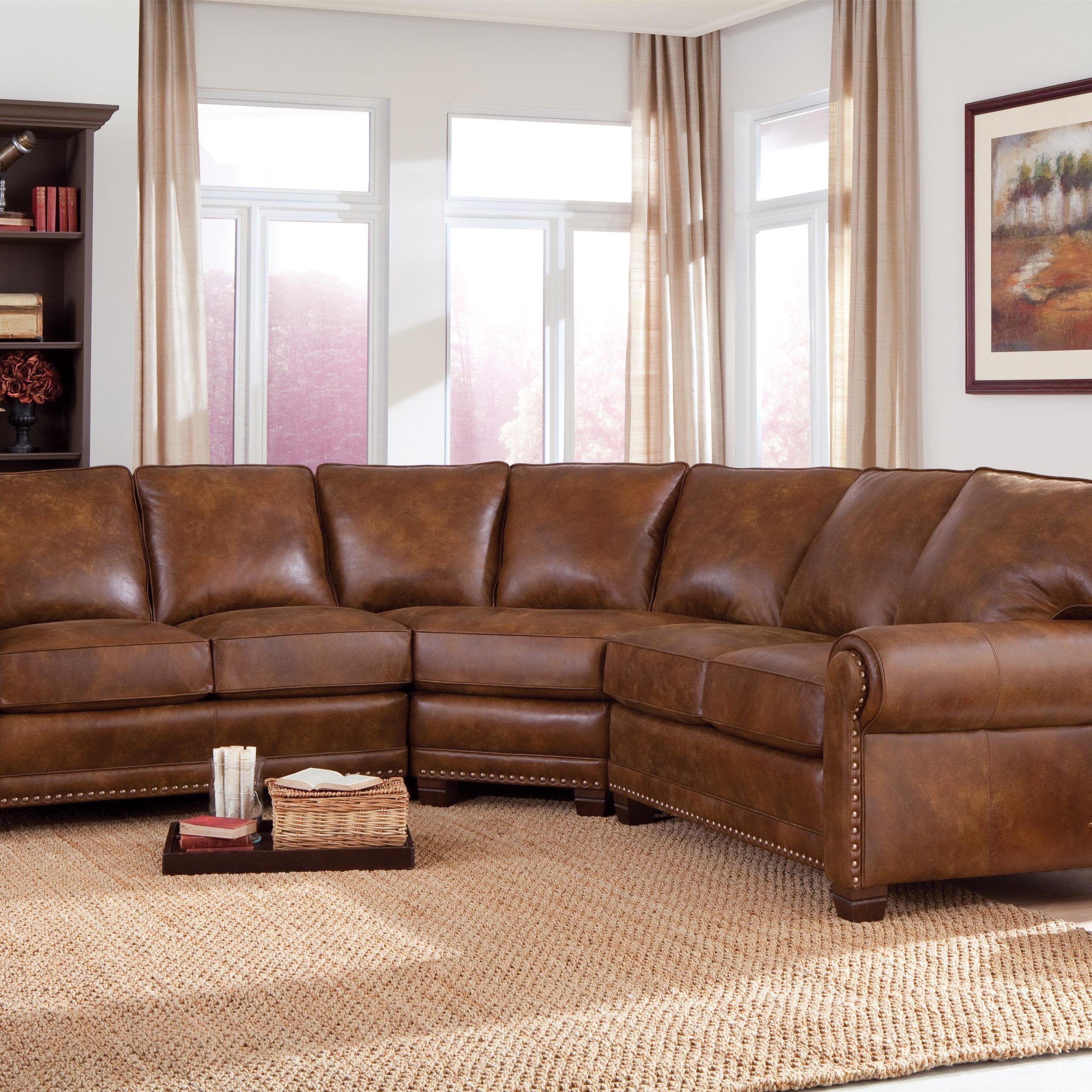 Traditional 3 Piece Sectional Sofa With Nailhead Trimsmith Brothers For 3 Piece Leather Sectional Sofa Sets (View 4 of 20)