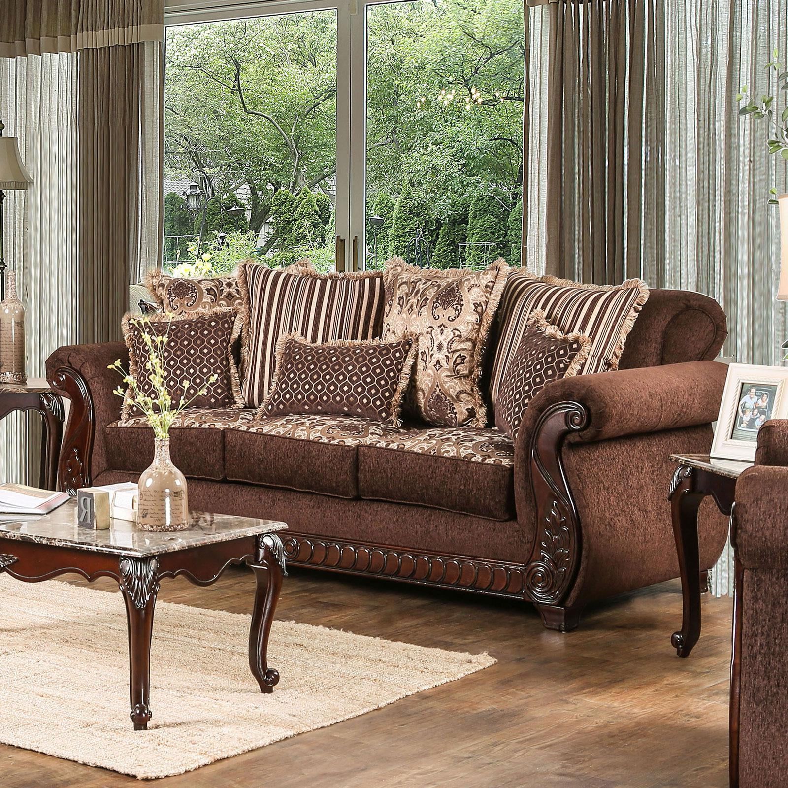 Traditional Fabric Upholstery Sofa In Brown Sm6109 Tabithafoa Group Throughout Sofas In Pattern (View 14 of 20)