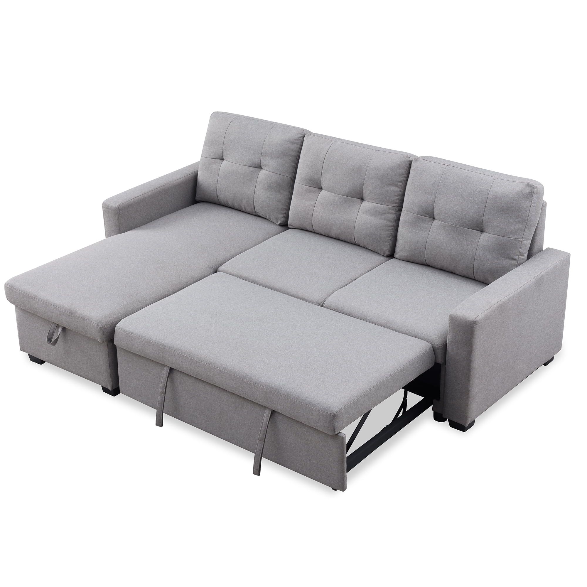 Tufted Sectional Sofa Bed With Fold Out Pull Out Sleeper And Reversible In 3 In 1 Gray Pull Out Sleeper Sofas (View 9 of 20)