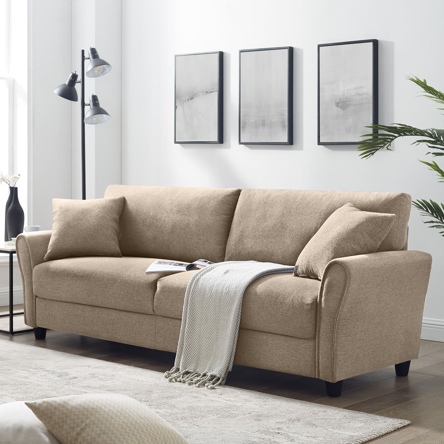 Upholstered 85 Inch Sofa Modern Linen Living Room Couch – Walmart For Sofas For Living Rooms (View 12 of 20)