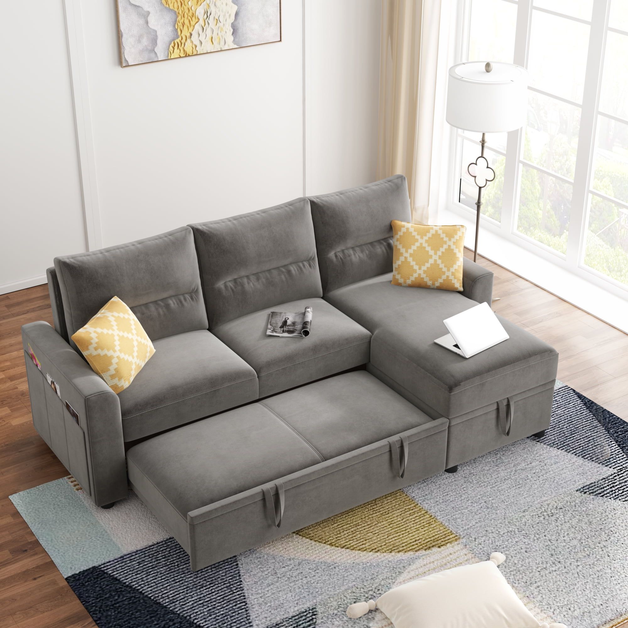 Upholstered Sectional Sleeper Sofa, Segmart  (View 8 of 20)