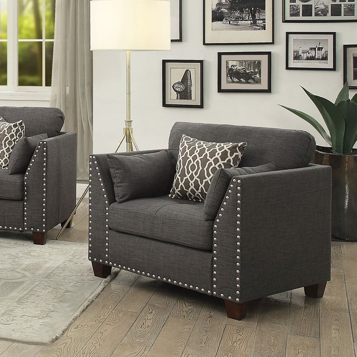 Upholstered Sofa & 3 Pillows In Light Charcoal Linen,single Sofabed Within Light Charcoal Linen Sofas (View 8 of 20)