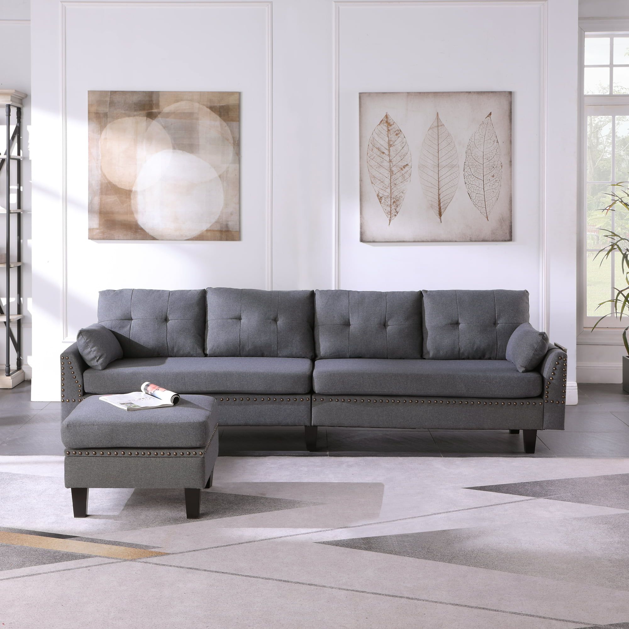 Urhomepro Mid Century Couches And Sofas With Ottoman, 2 Pillows, Modern Regarding Sofas With Ottomans (View 18 of 20)