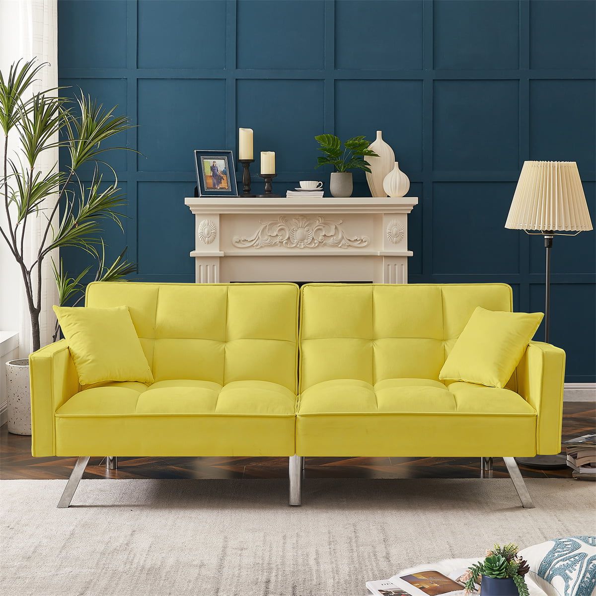 Velvet Sofa Bed, Modern Velvet Sofa Couch Bed With Armrests & 2 Pillows Intended For Modern Velvet Sofa Recliners With Storage (Gallery 18 of 20)