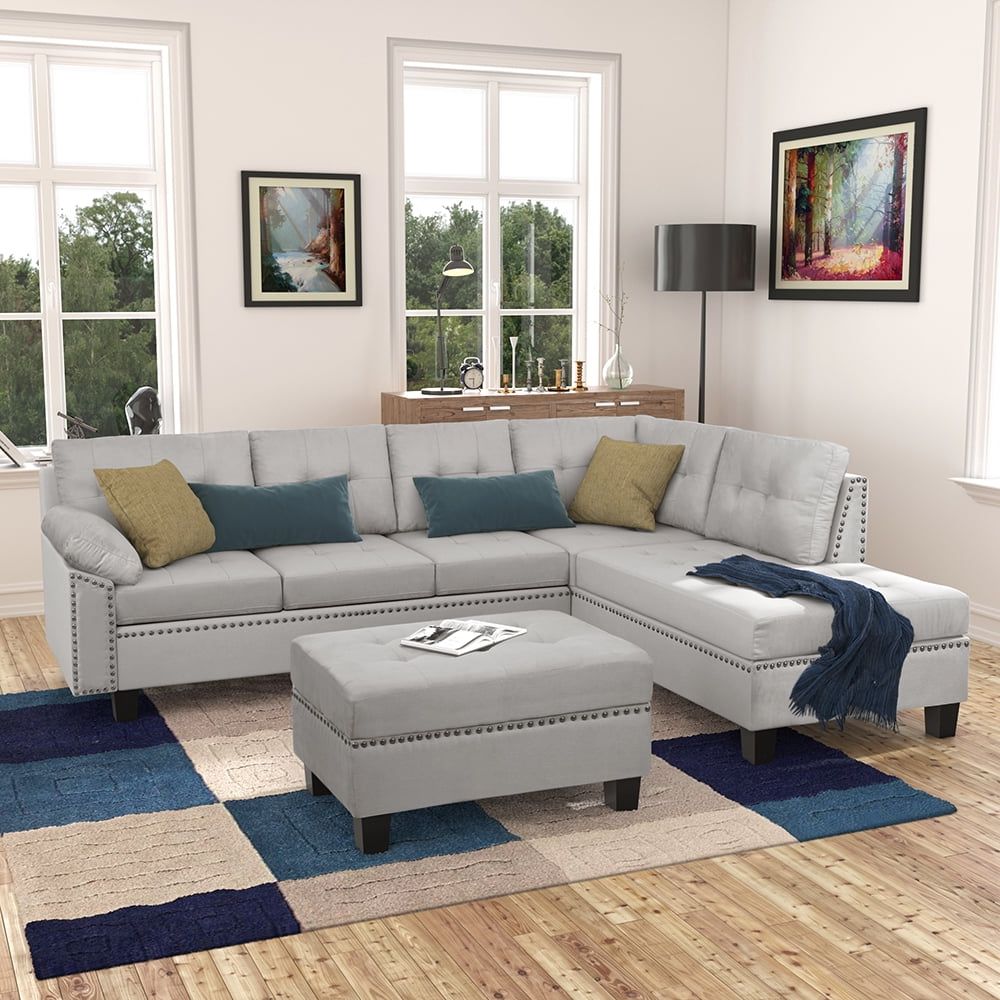 Veryke Modern L Shape Sectional Sofa With Chaise Lounge And Storage Pertaining To Sofas With Ottomans (Gallery 4 of 20)