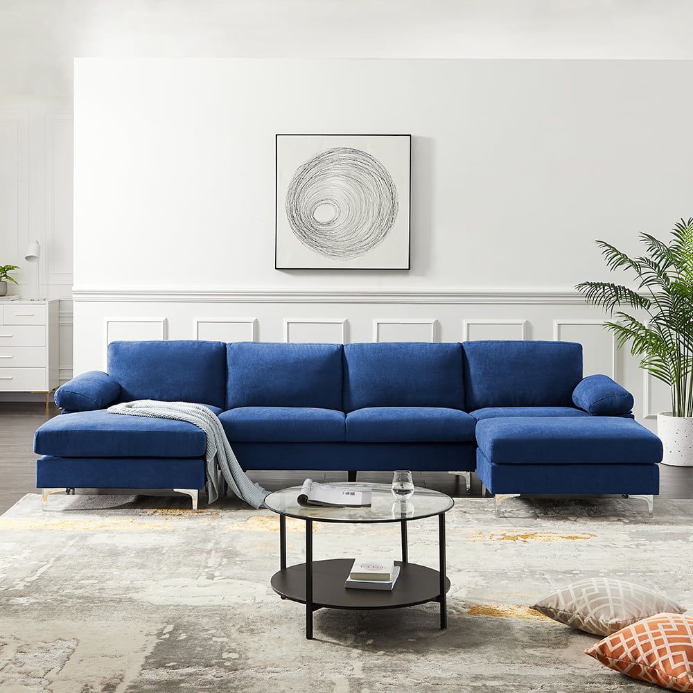 Veryke Modern L Shaped Convertible Sectional Sofa Beds, Sofa Couch For Intended For Sofas In Blue (View 16 of 20)