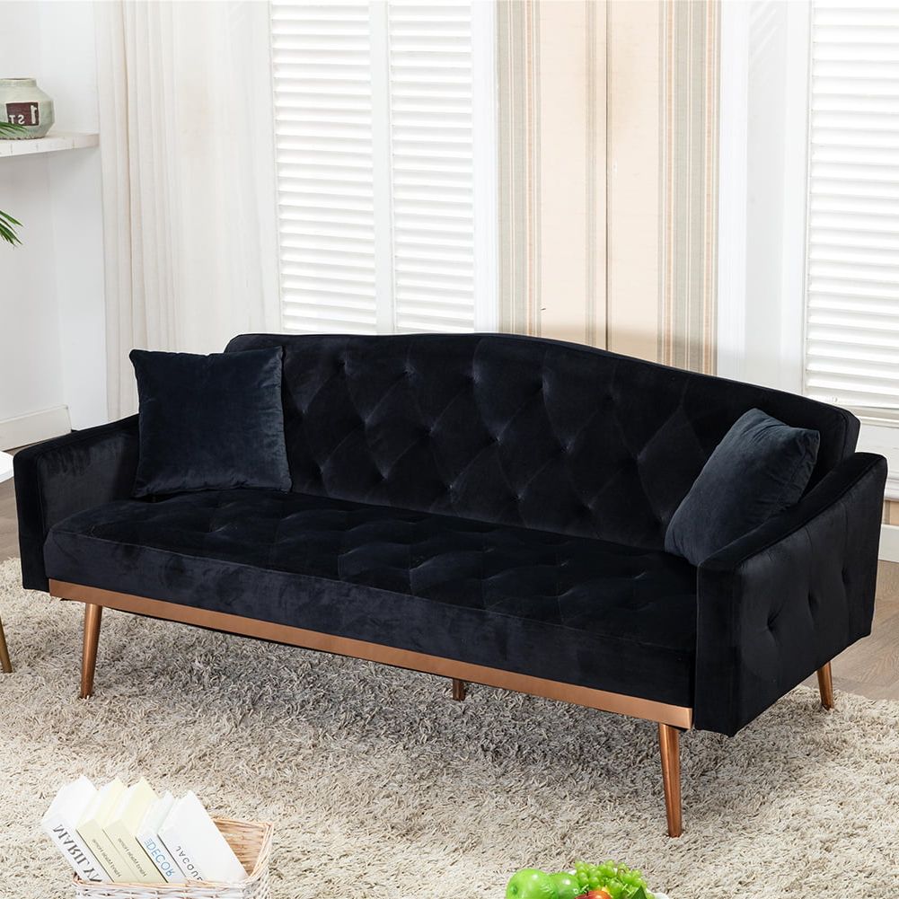 Veryke Velvet Upholstered Modern Convertible Folding Futon Sofa Bed W Pertaining To Black Velvet 2 Seater Sofa Beds (View 14 of 20)