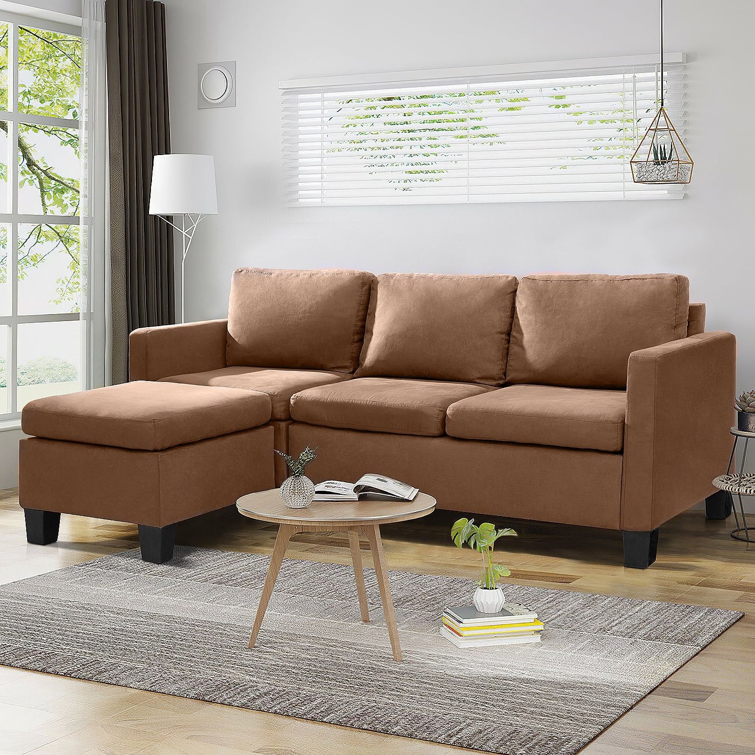 Vineego L Shaped Sofa Suede Fabric Convertible Sectional Sofa With Regarding L Shape Couches With Reversible Chaises (View 5 of 20)