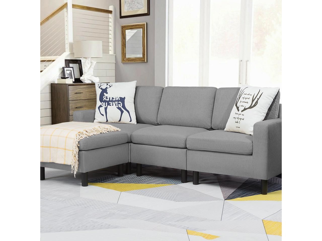 Waleaf Convertible Sectional Sofa With Reversible Chaise, L Shape 3 In 3 Seat Convertible Sectional Sofas (View 12 of 20)