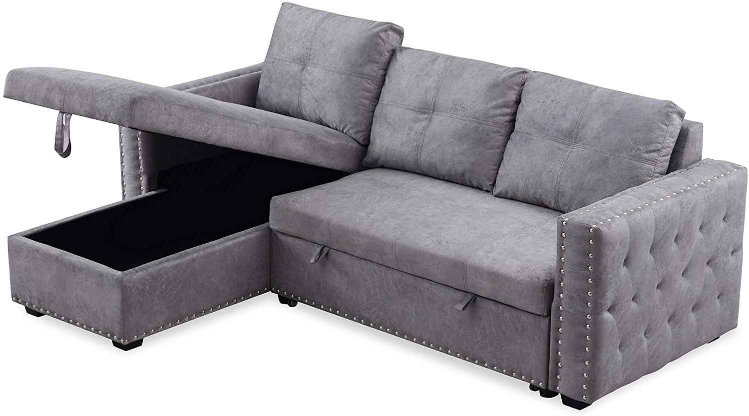 Wholesale 91" Reversible Sleeper Sectional Sofa 3 Seat With Nail Head Throughout 3 In 1 Gray Pull Out Sleeper Sofas (View 10 of 20)