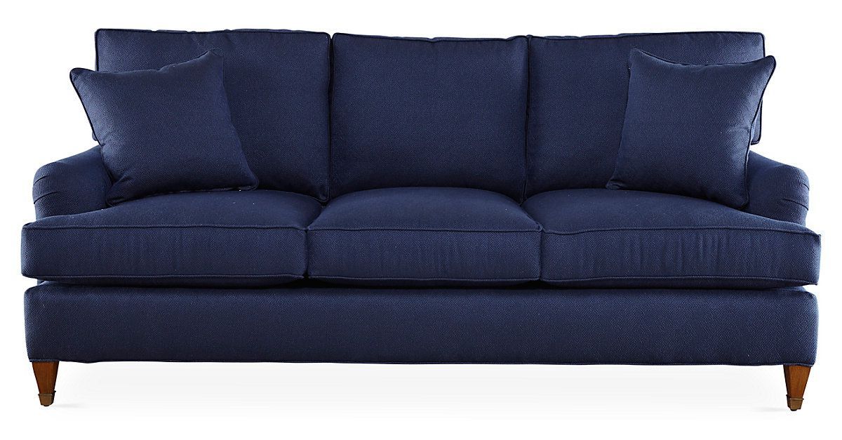 With Its Relaxed Silhouette And Neutral Color Palette, This Welcoming Intended For Navy Linen Coil Sofas (View 11 of 20)