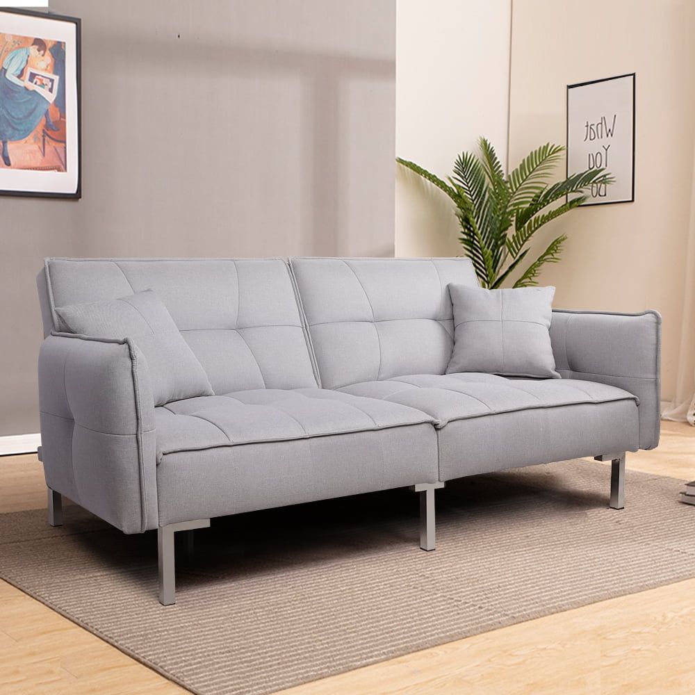 Yaheetech Adjustable Futon Sofa Bed With Fabric Cover Sturdy Hardwood Inside Adjustable Backrest Futon Sofa Beds (Gallery 1 of 20)