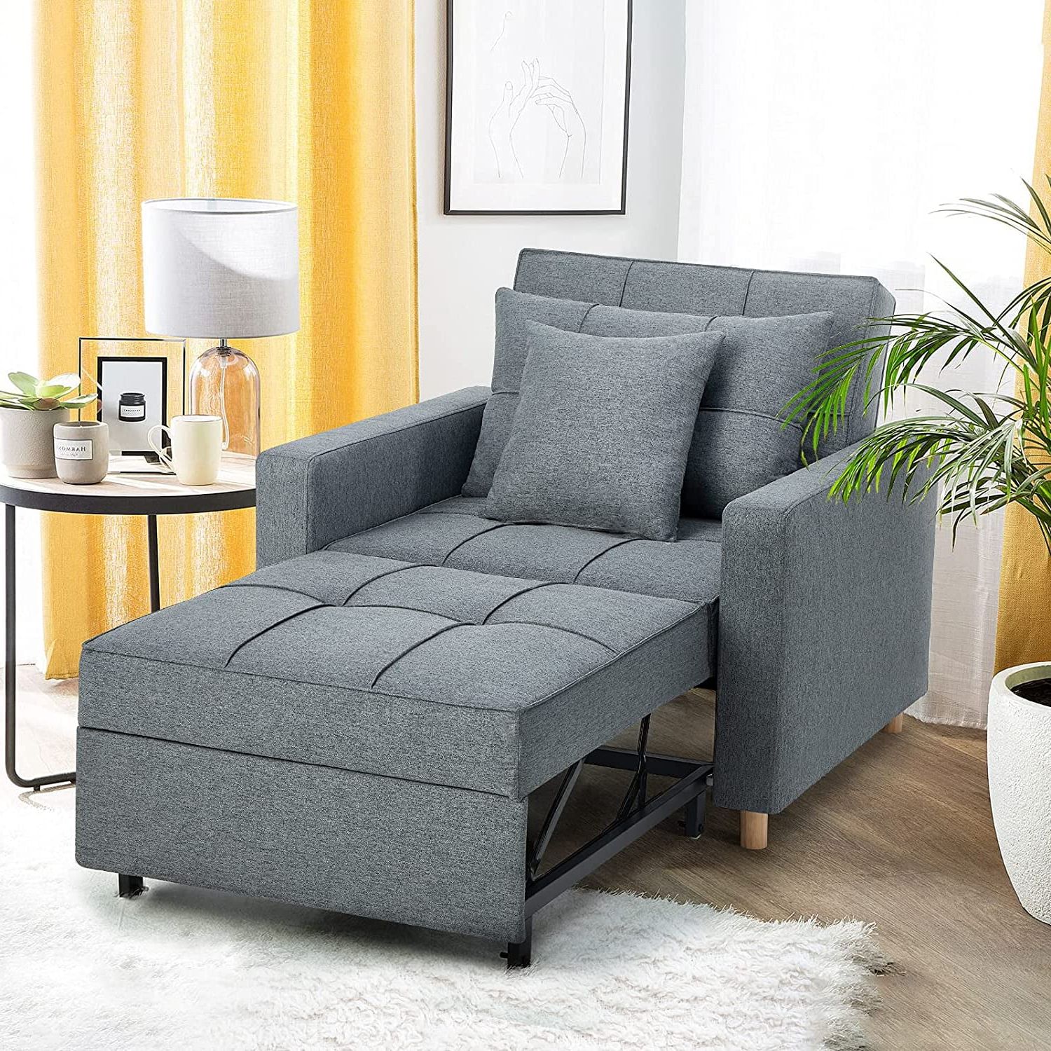 Yodolla 3 In 1 Futon Sofa Bed Chair With Adjustable Backrest Into A Regarding Adjustable Backrest Futon Sofa Beds (View 7 of 20)